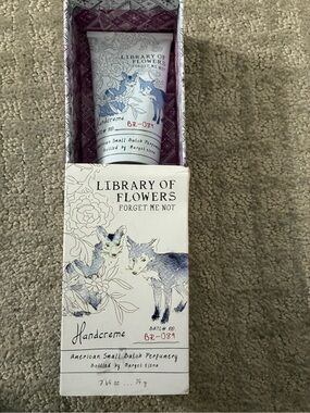 Library of Flowers by Margot elena 2.65oz hand Creme in FORGET ME NOT